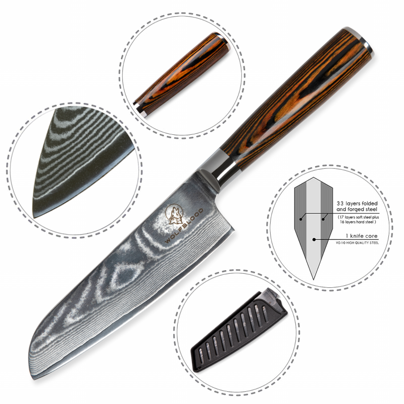 Wolfblood Zeuß Santoku Damastmesser Küchenmesser LH Lifestyle Kochmesser